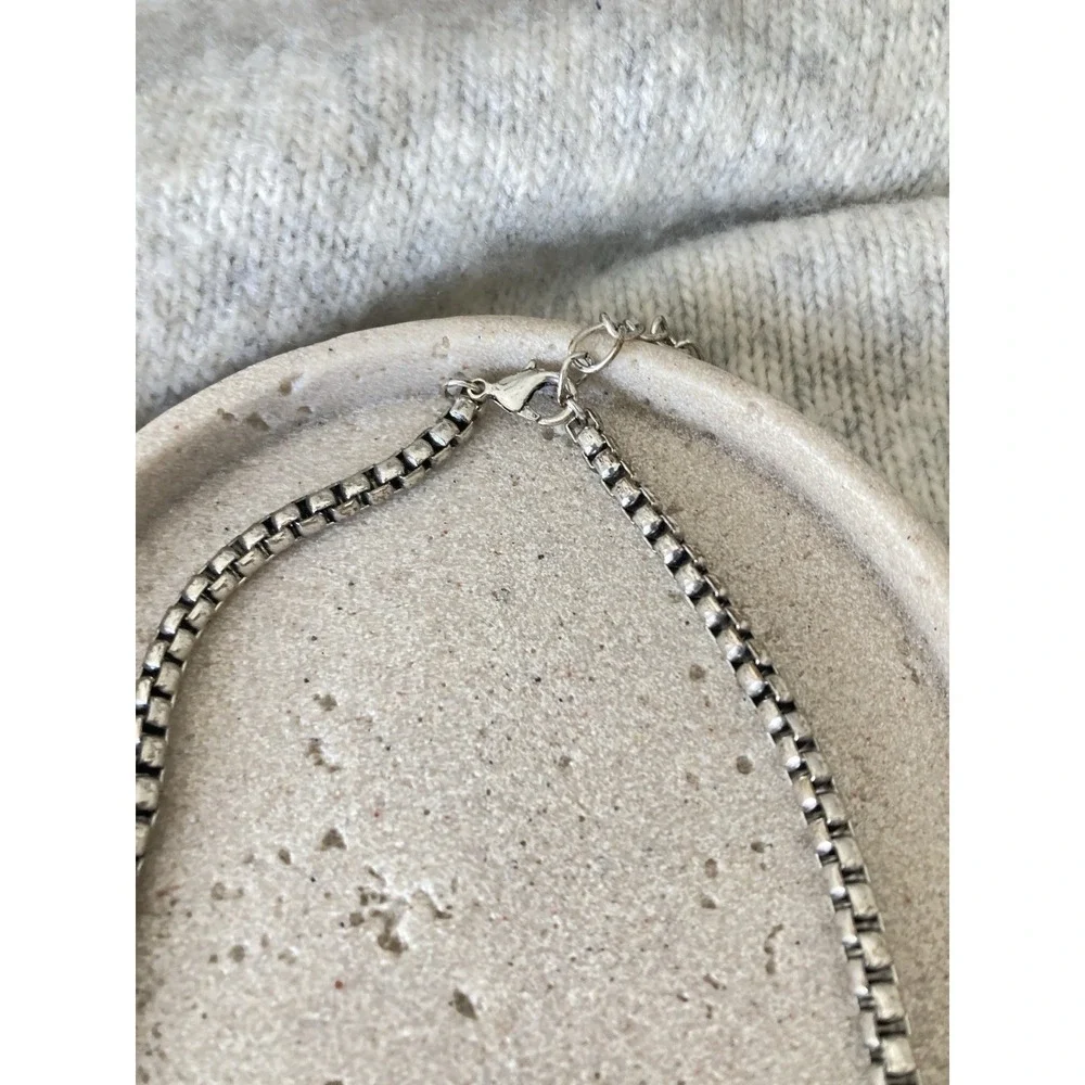 Silver Tone Square Link Tennis Necklace Collar Minimalist‎ Classic Elegant
